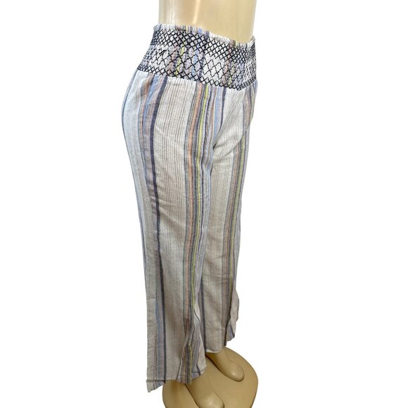 Indigo Rein Womens Striped Cropped Pants With Smocked Waistband Multicolor Sz M - Picture 2 of 8